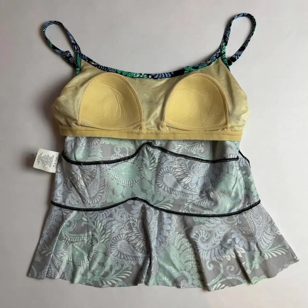 Miraclesuit Tankini Top 8 Tiered Swim Bathing Paisley Floral Beachy Swim Ruffle